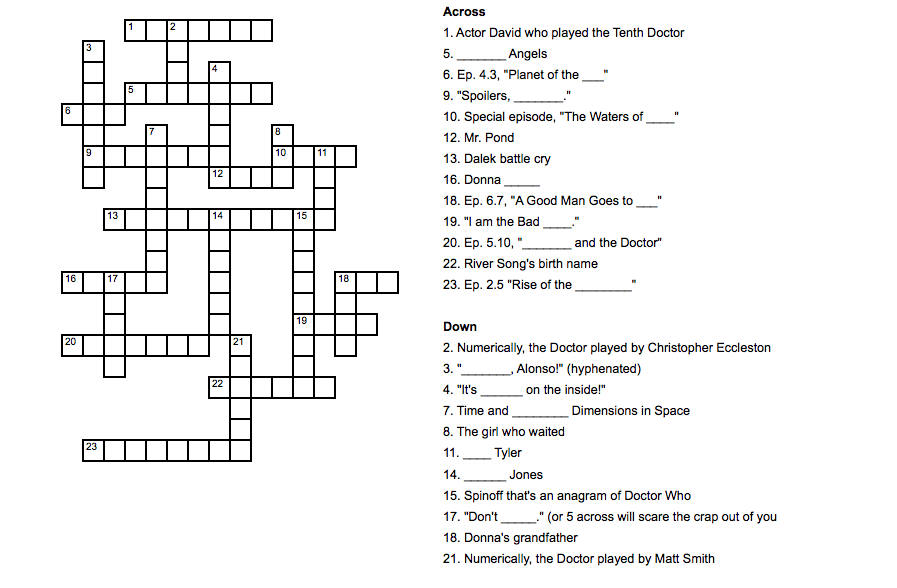 Pop Culture Crossword Doctor Who Persephone Magazine