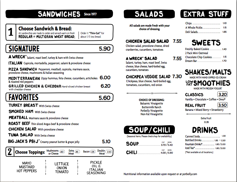 Potbelly Printable Menu That Are Crafty Derrick Website