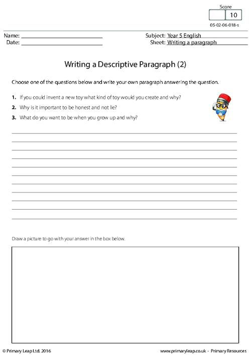 PrimaryLeap co uk Writing A Descriptive Paragraph 2 Worksheet