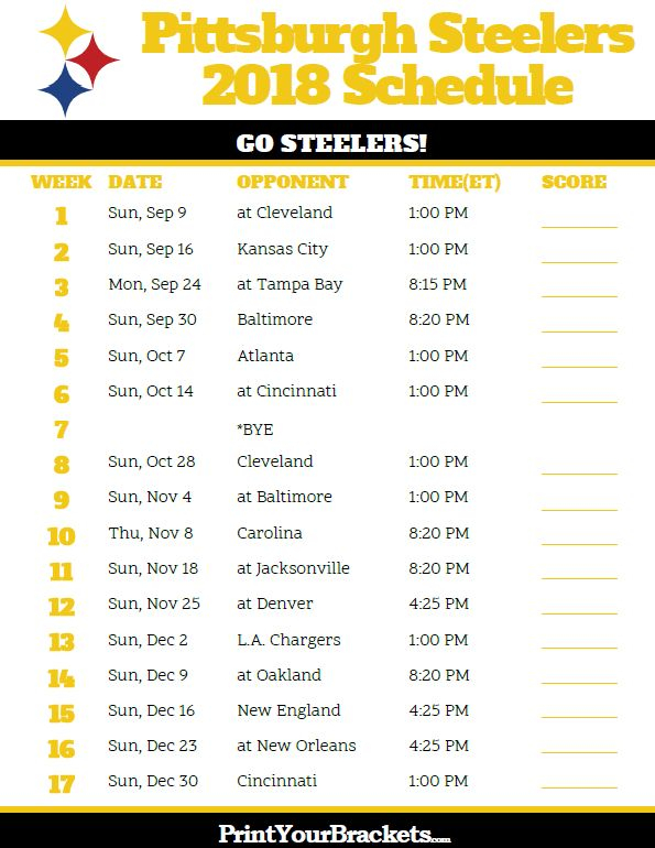 Printable 2018 Pittsburgh Steelers Football Schedule Pittsburgh 