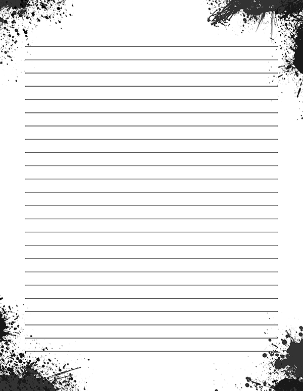 Printable Black And White Paint Splatter Stationery Writing Paper