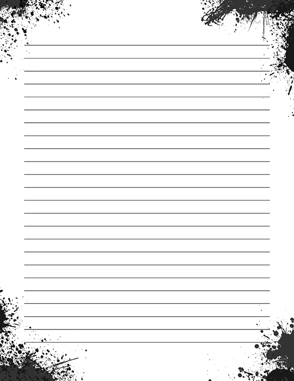 Printable Black And White Paint Splatter Stationery Writing Paper 