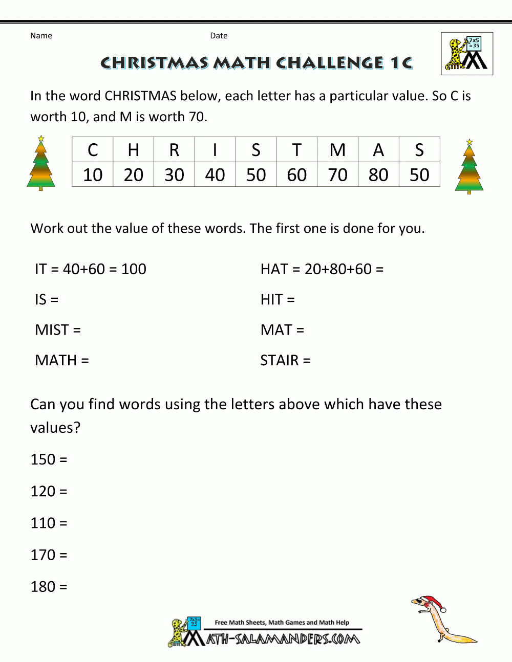 Printable Christmas Math Worksheets 6Th Grade Forms 