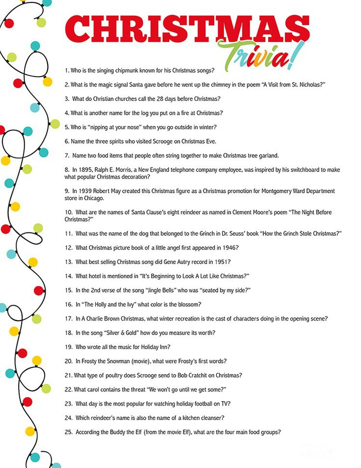 Printable Christmas Trivia Quiz Christmas Trivia 