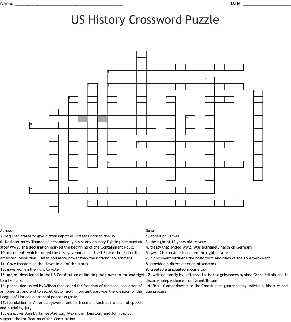 Printable History Crossword Puzzles Printable Crossword Puzzles