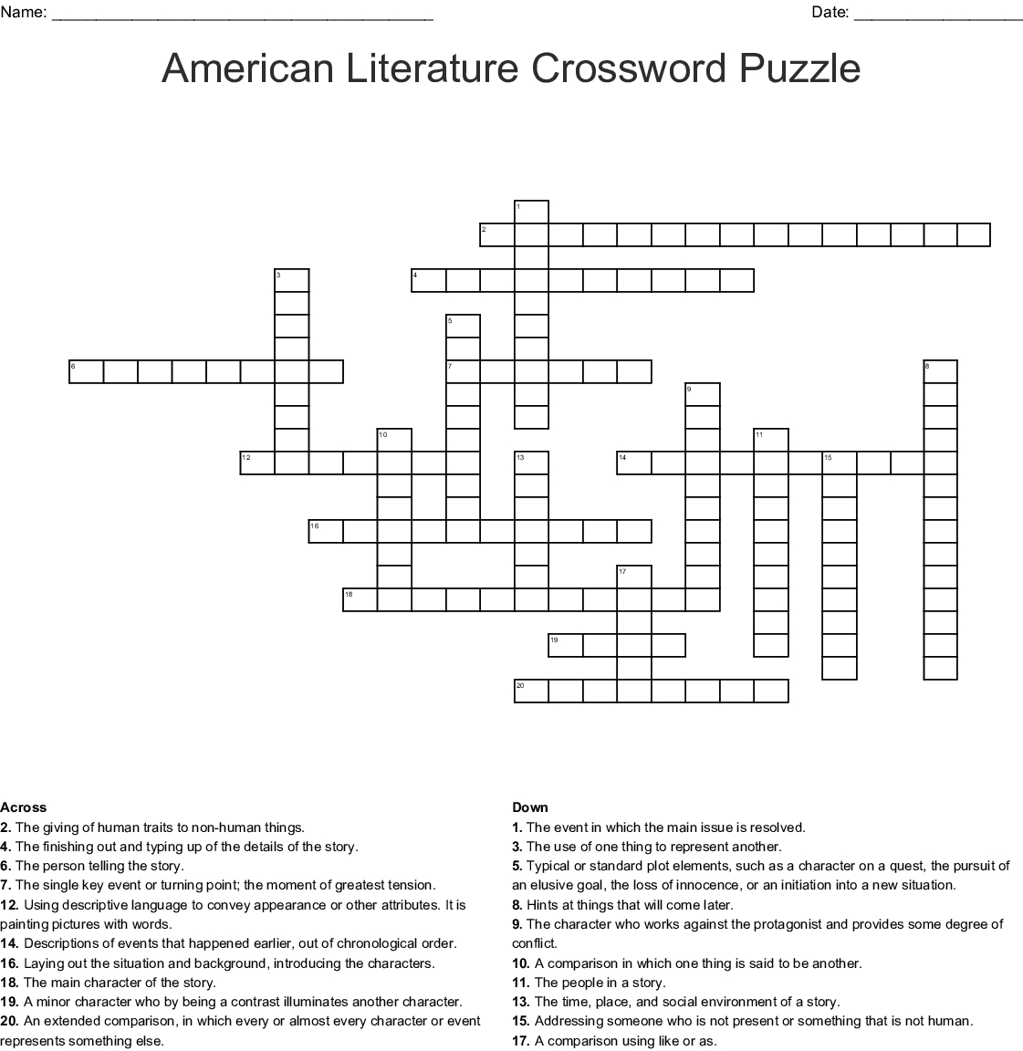 Printable Literature Crossword Puzzles Printable Crossword Puzzles