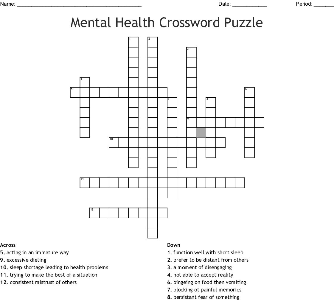 Printable Mental Health Crossword Puzzle Printable Crossword Puzzles