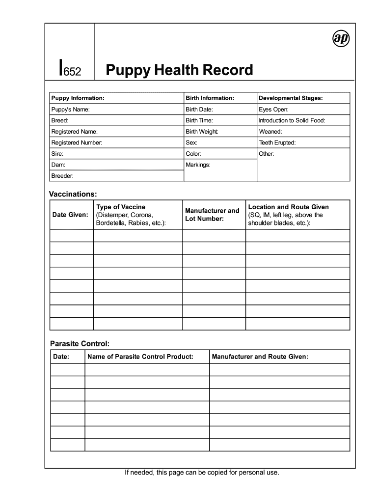 Printable Puppy Vaccination Record Card Pdf Fill Online Printable