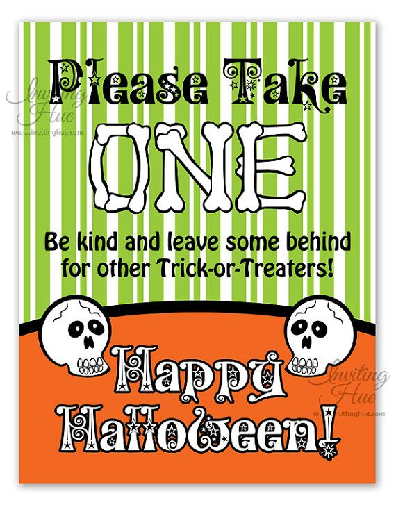 Printable Sign For Halloween Candy Bowl For Trick or 