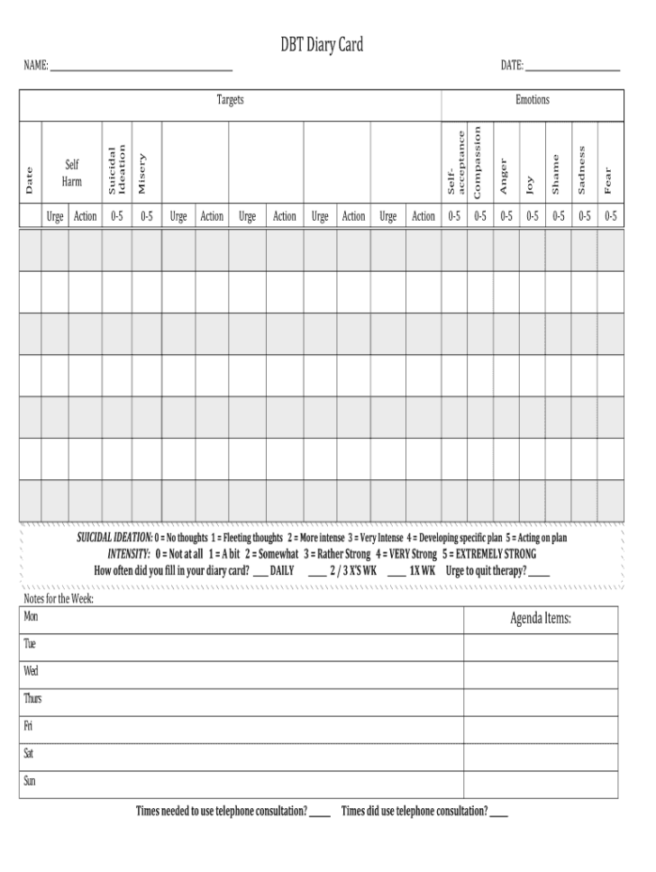 Printable Simple Dbt Diary Card Pdf Fill Online