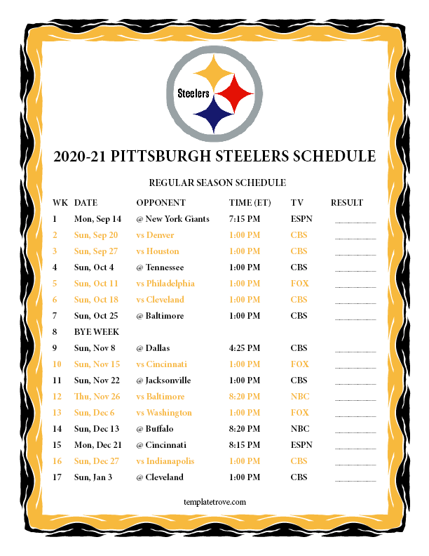 Printable Steelers Schedule 2021 PrintableSchedule Printable 