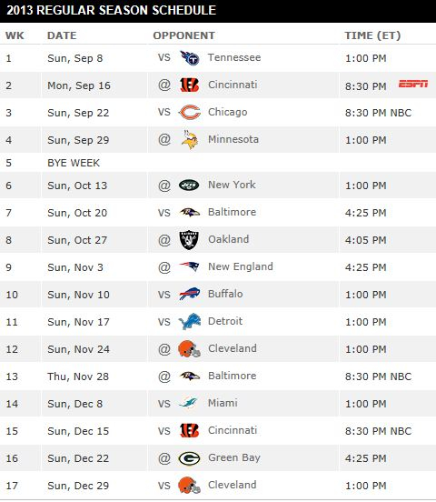 Sean s Ramblings 2013 Pittsburgh Steelers Schedule