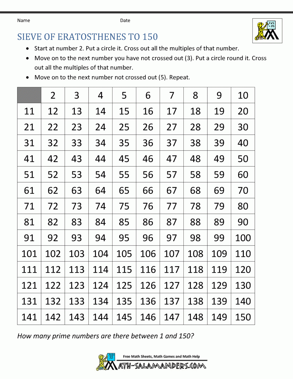 Sieve Of Eratosthenes Page