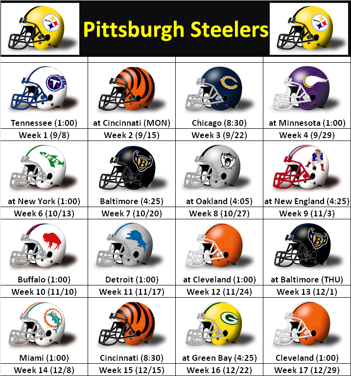 SimonOnSports Pittsburgh Steelers 2013 Helmet Schedule