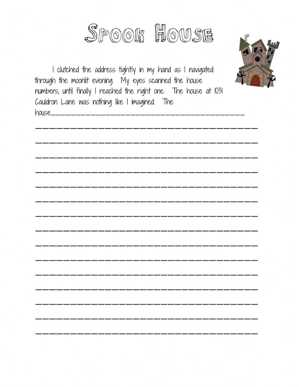 Spook House Descriptive Writing Worksheet