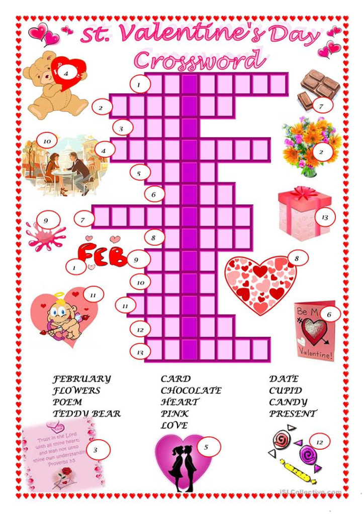 St Valentine S Day Crossword Worksheet Free ESL Printable