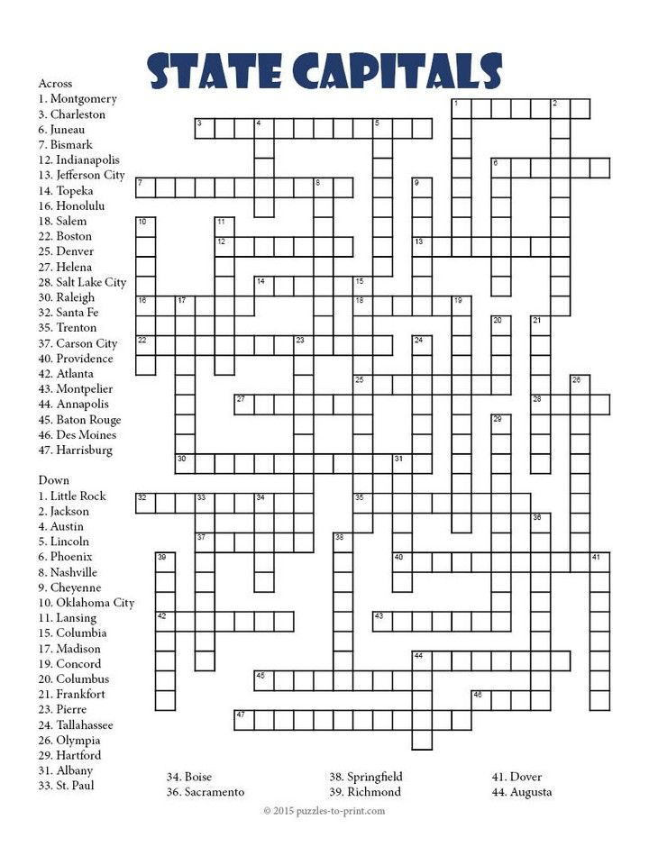 State Capitals Crossword Homeschool Social Studies States And 