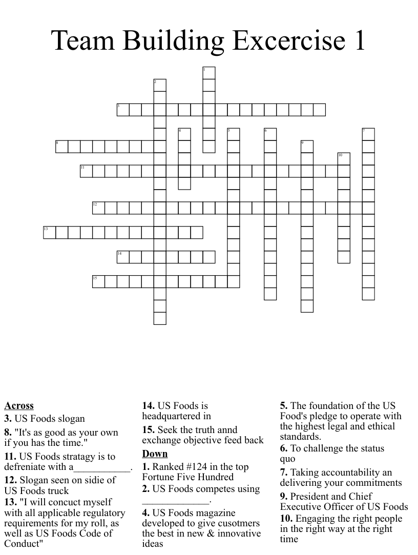 Team Building Excercise 1 Crossword WordMint