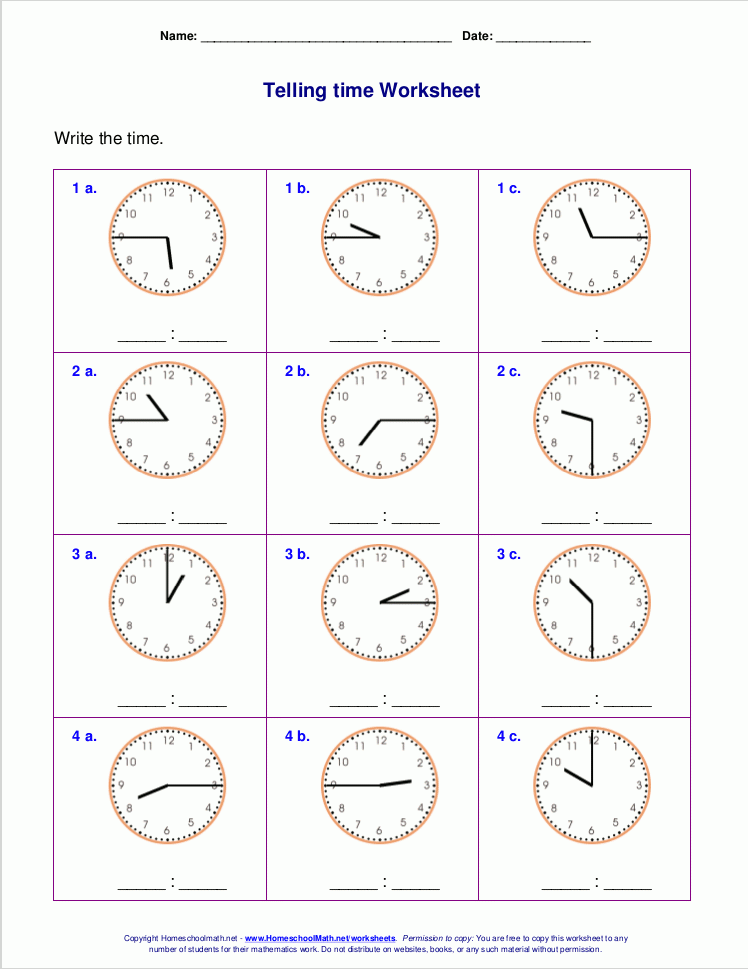 Telling Time Worksheets For 2nd Grade Time Worksheets Telling Time 