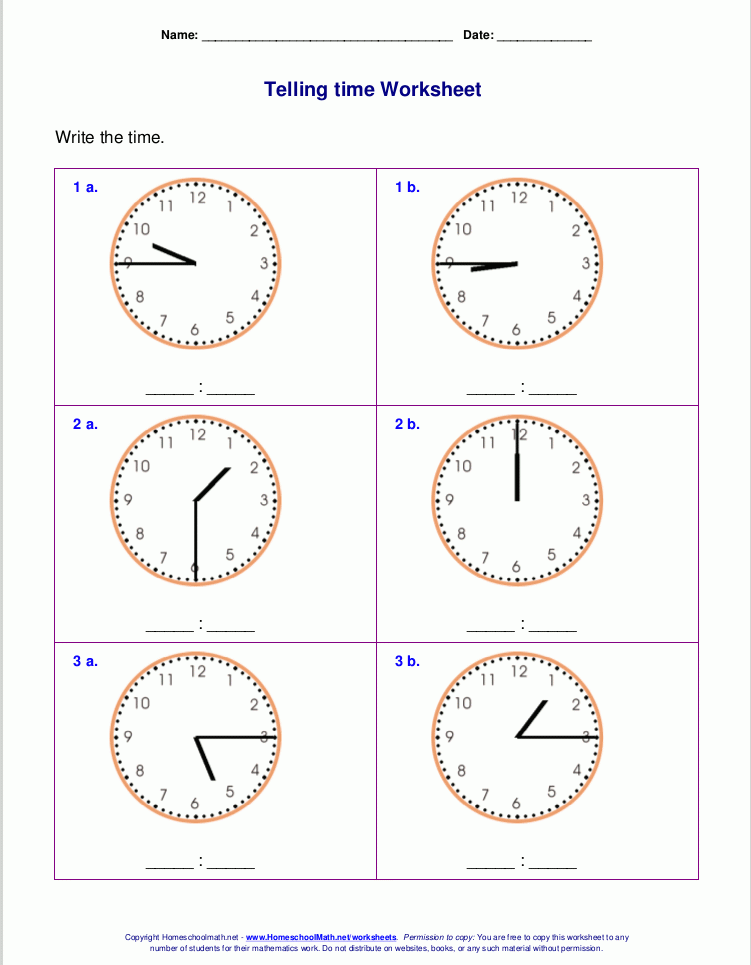 Telling Time Worksheets For 2nd Grade