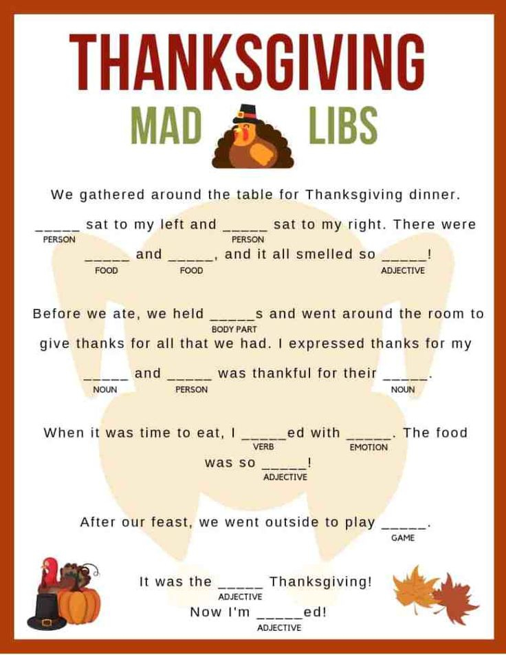 Thanksgiving Mad Libs Thanksgiving Mad Lib Thanksgiving Fun 
