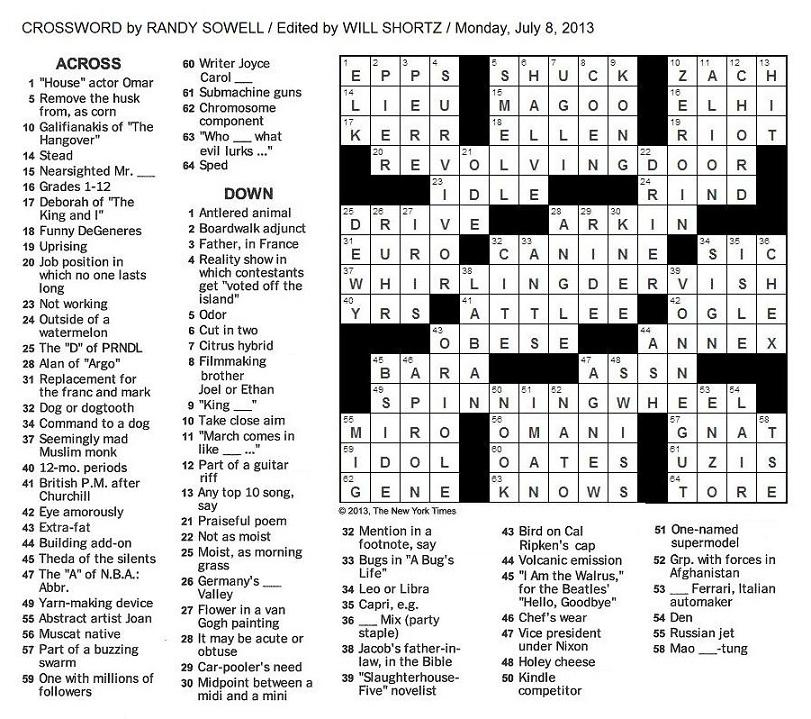 The New York Times Crossword In Gothic 07 08 13 The Monday Crossword