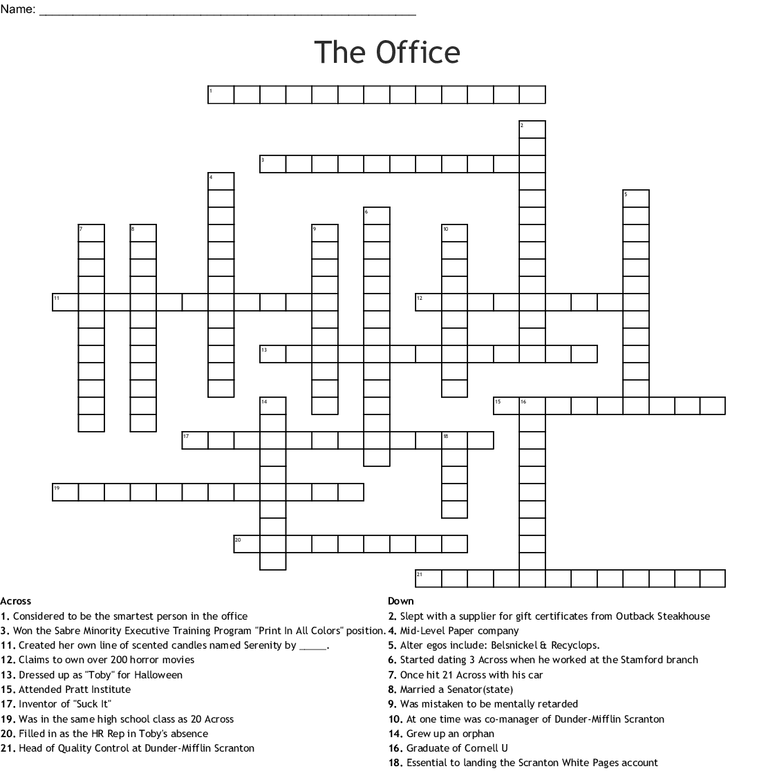 The Office Crossword Puzzle WordMint