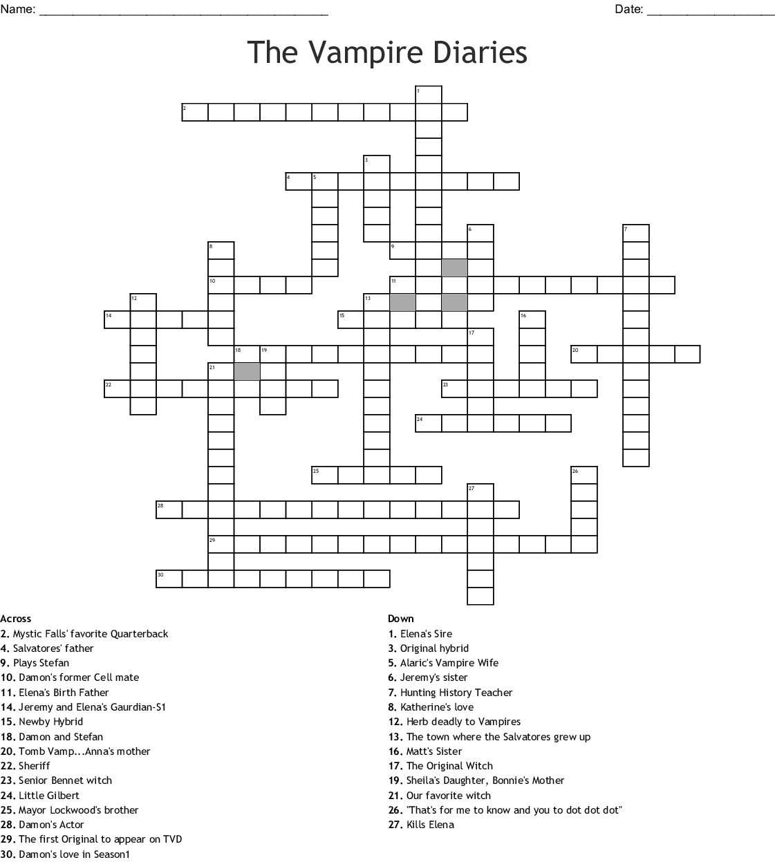 The Vampire Diaries Crossword WordMint