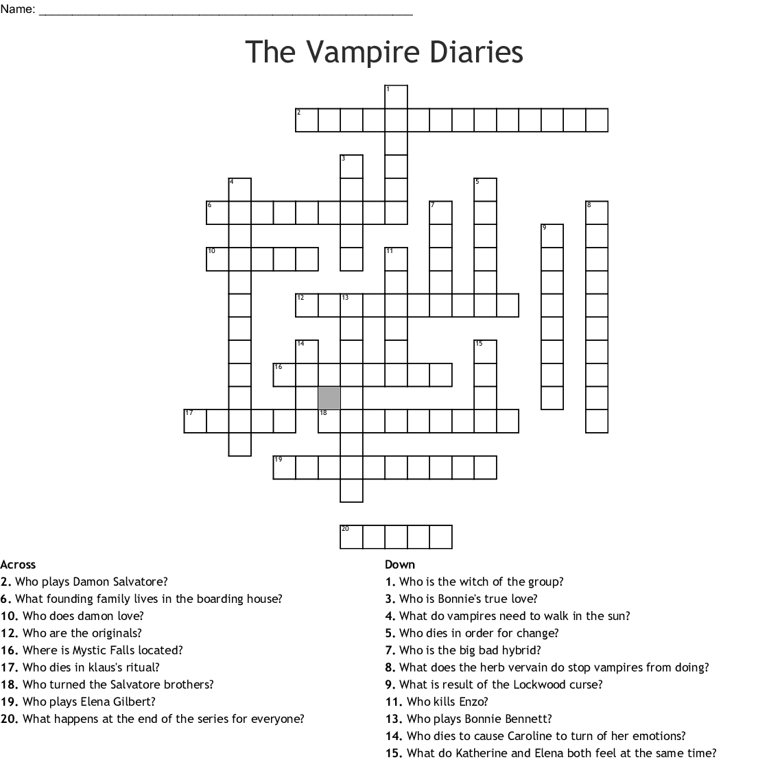 The Vampire Diaries Crossword WordMint