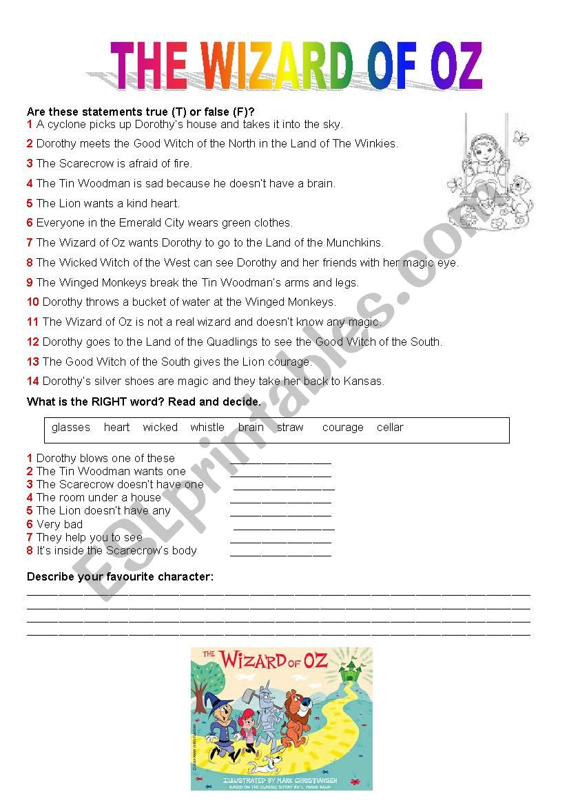 The Wizard Of Oz ESL Worksheet By Sarasimo97