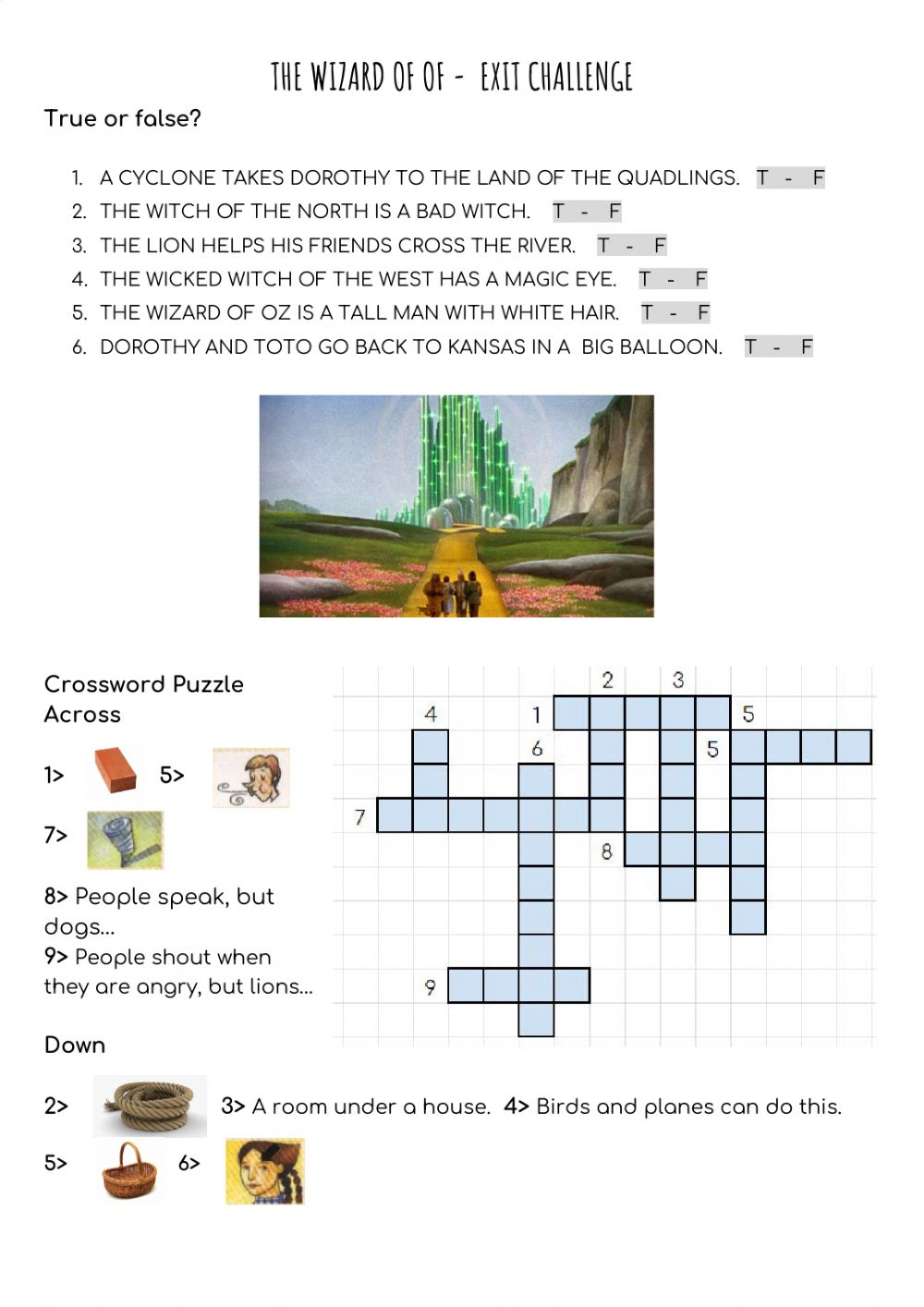 The Wonderful Wizard Of Oz Challenge Worksheet