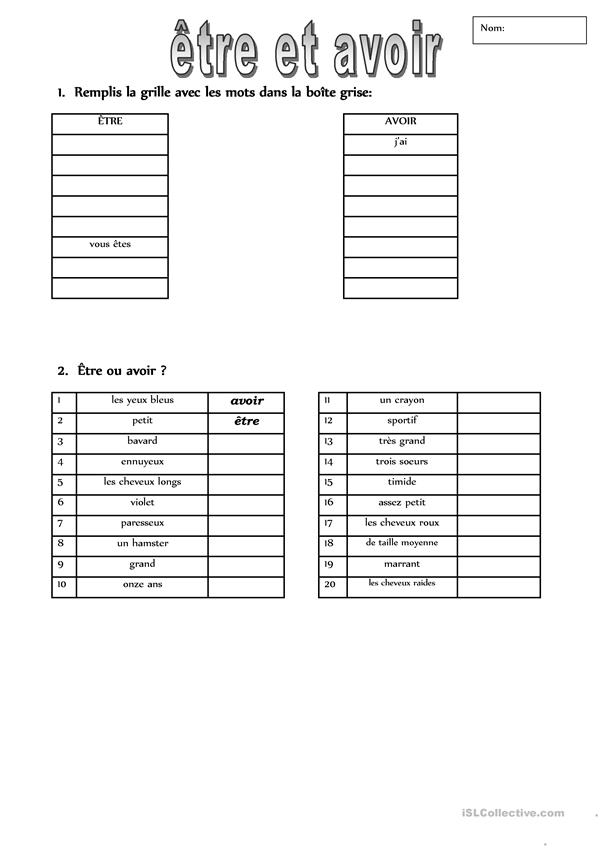  tre Et Avoir Worksheet Free ESL Printable Worksheets 