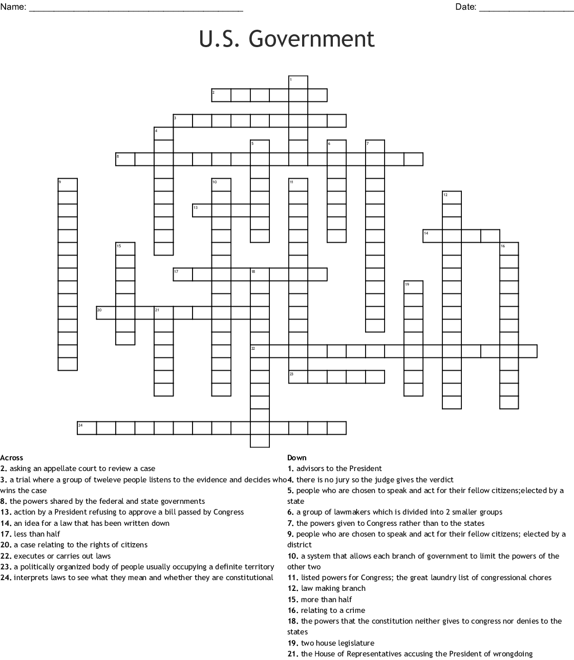 U S Government Crossword WordMint