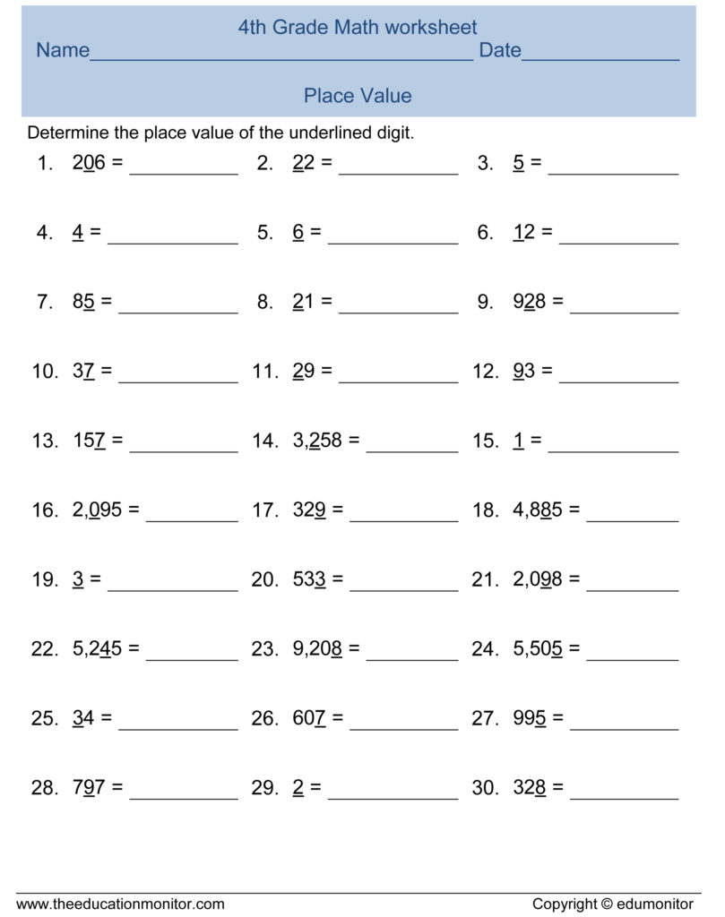 Wonderful 4th Grade Math Worksheets 4th Grade Place Value Math