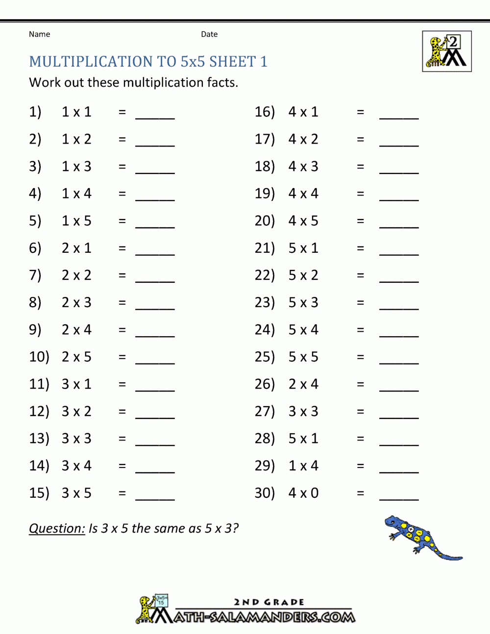 Worksheets On Multiplication For Grade 2