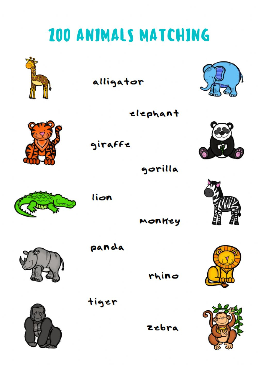 Zoo Animals Matching Worksheet