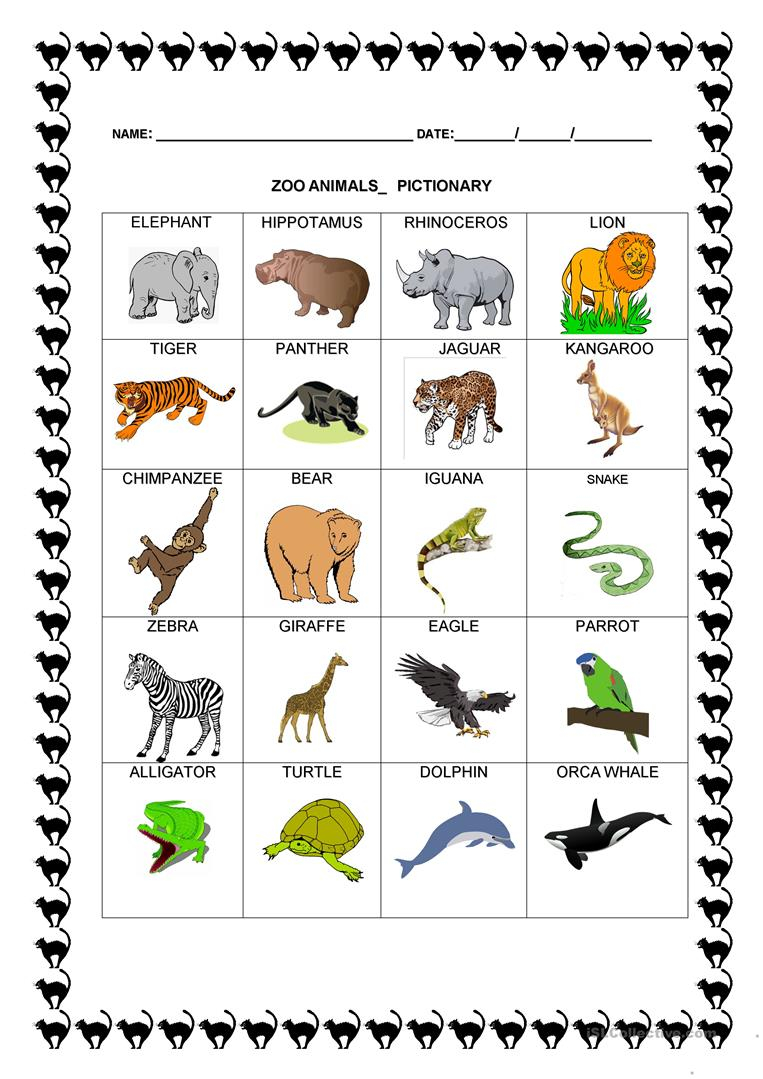 Zoo Animals Pictionary Worksheet Free ESL Printable