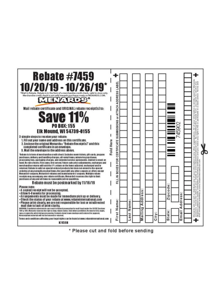 Current Menards Rebate Form