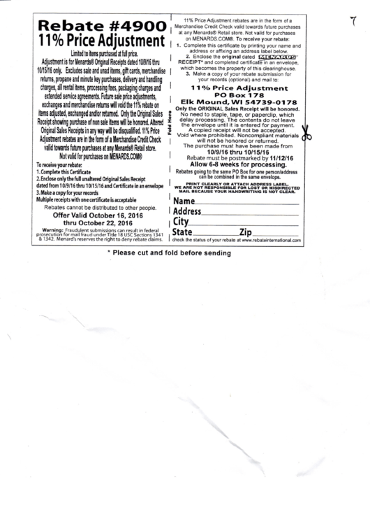 Menards 11 Price Adjustment Rebate Form 2025