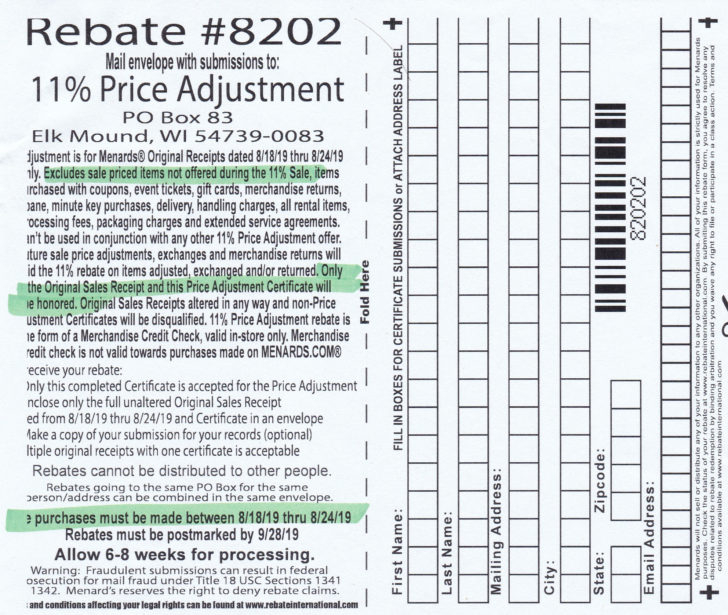 Menards Rebate Form For 11