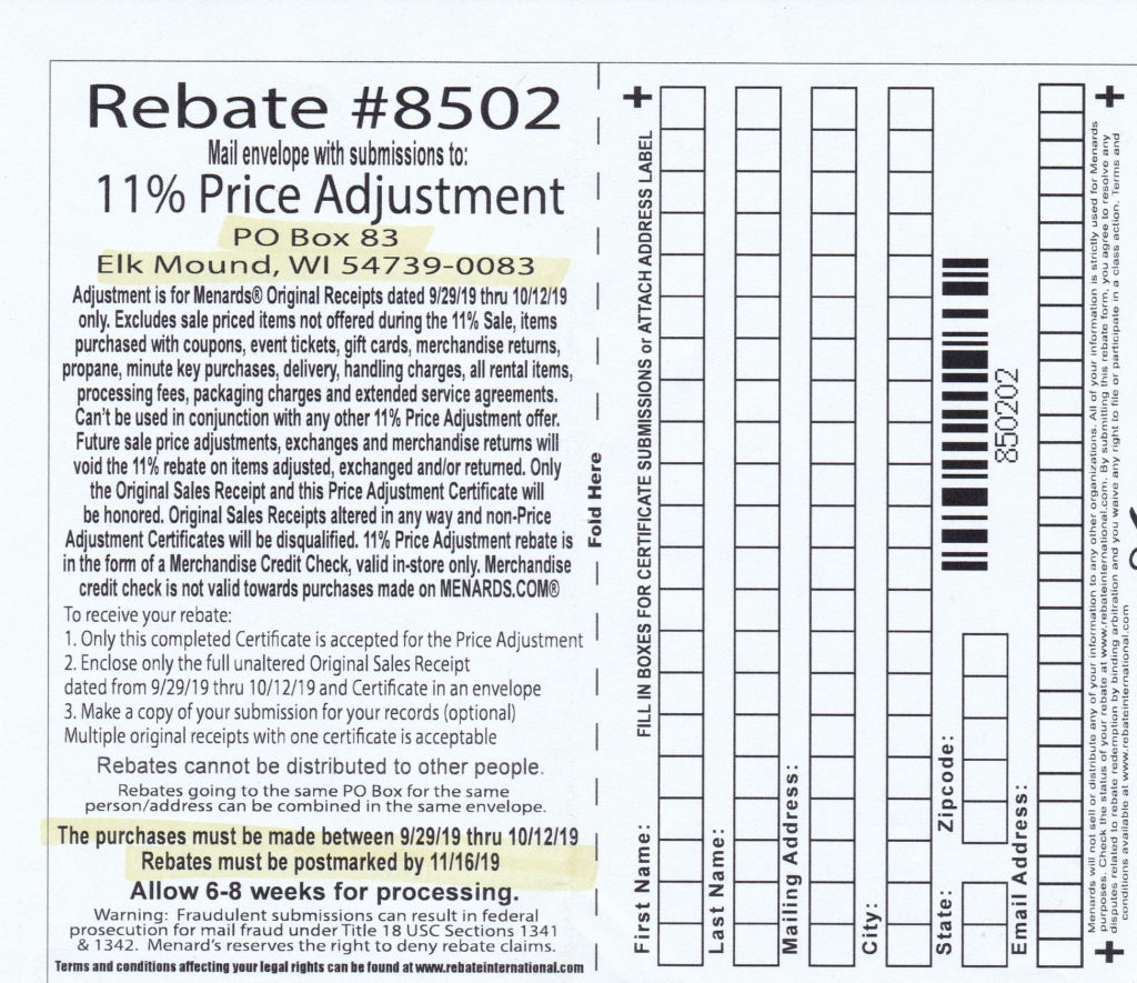 Menards 11 Rebate Form