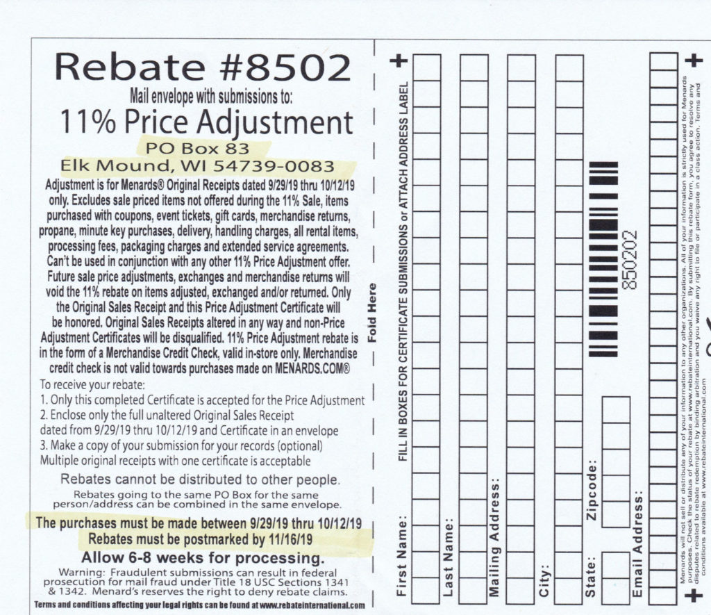 11 Menards Rebate Form