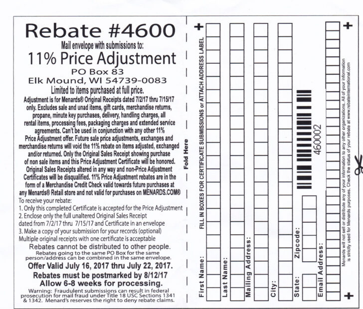 11 Price Adjustment Rebate Form Menards