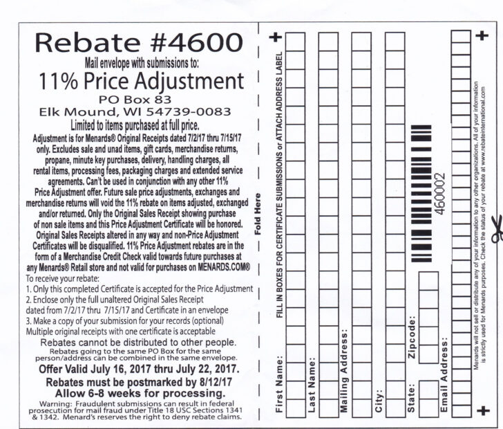 Menards Save 11 Rebate Form