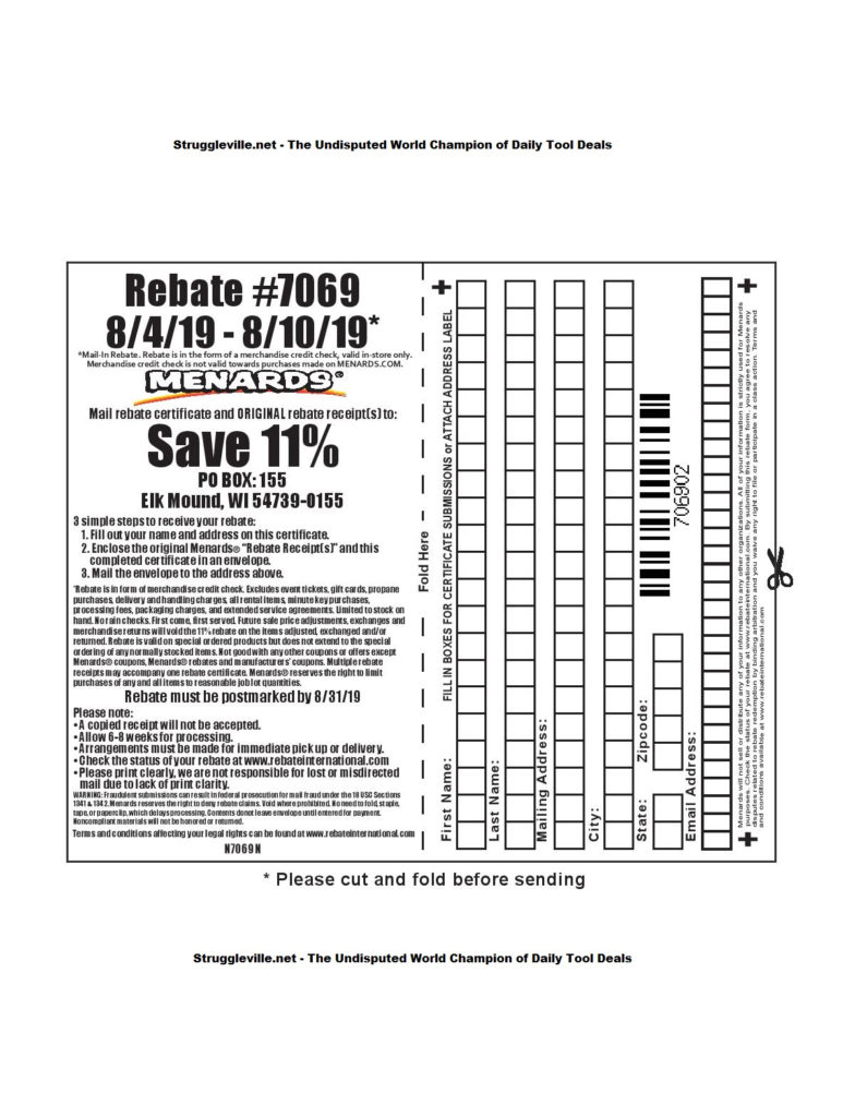 Menards 11 Percent Rebate Form