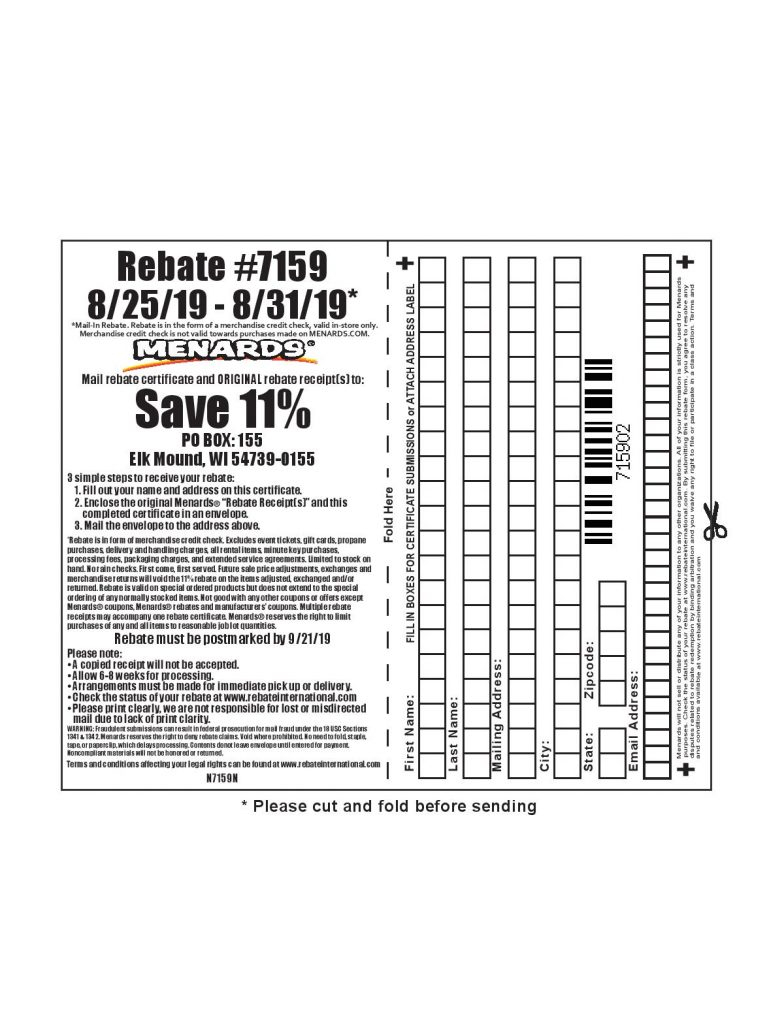 Printable Menards Rebate Form