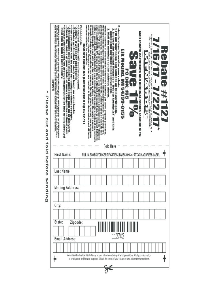 Blank Menards Rebate Form