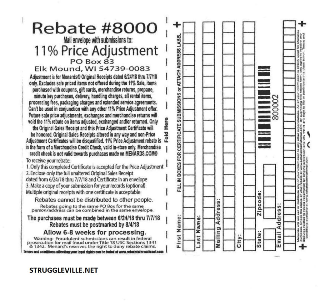 Menards Price Adjustment Rebate Form 2020