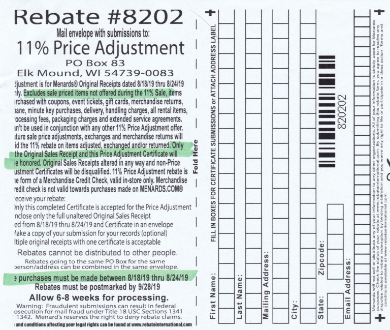 Menards Price Adjustment Rebate Form 2020