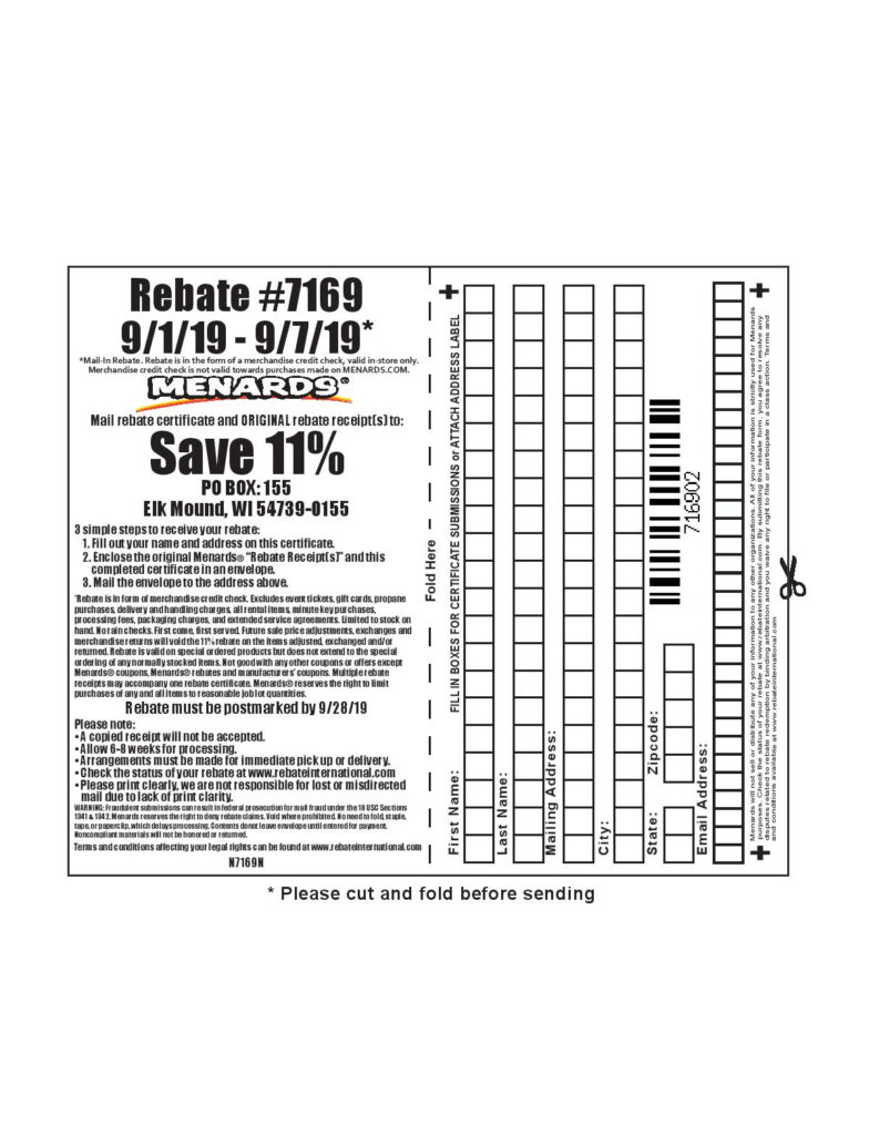 Blank Printable Menards Rebate Form